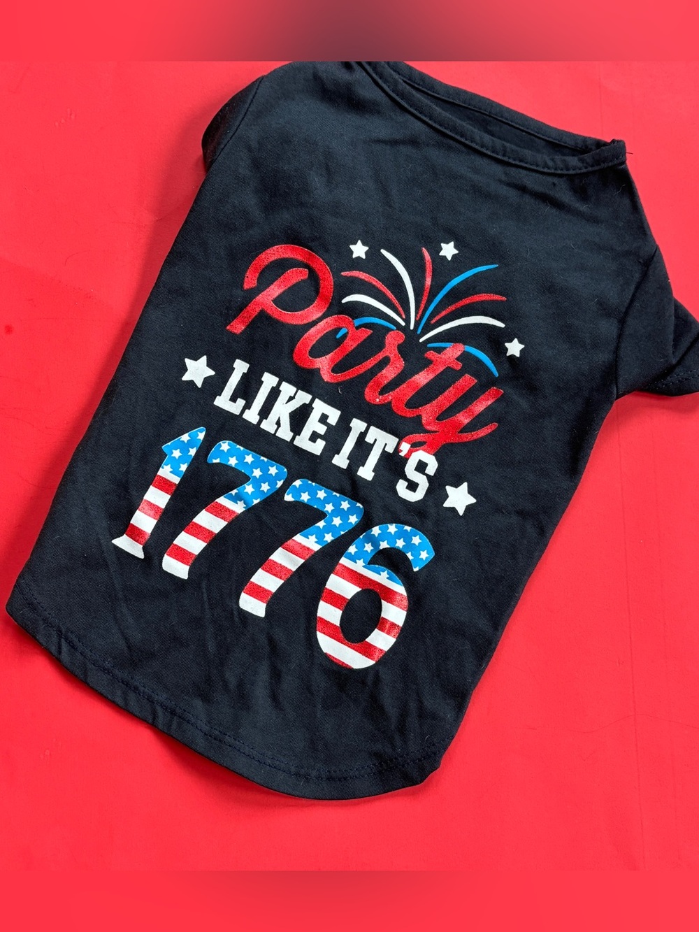 Party Like It's 1776 Graphic Tee - Black with Red, White & Blue Dog Tee